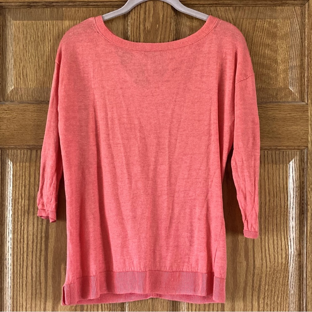 5/$15 Talbots Coral Pink-Orange 3/4 Sleeve Linen Top XS